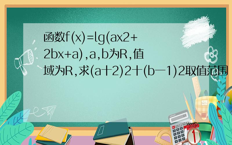 函数f(x)=lg(ax2+2bx+a),a,b为R,值域为R,求(a十2)2十(b一1)2取值范围